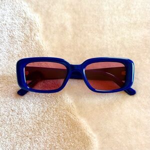Y2K Plastic Blue Rectangular Sunglasses with Red Lens